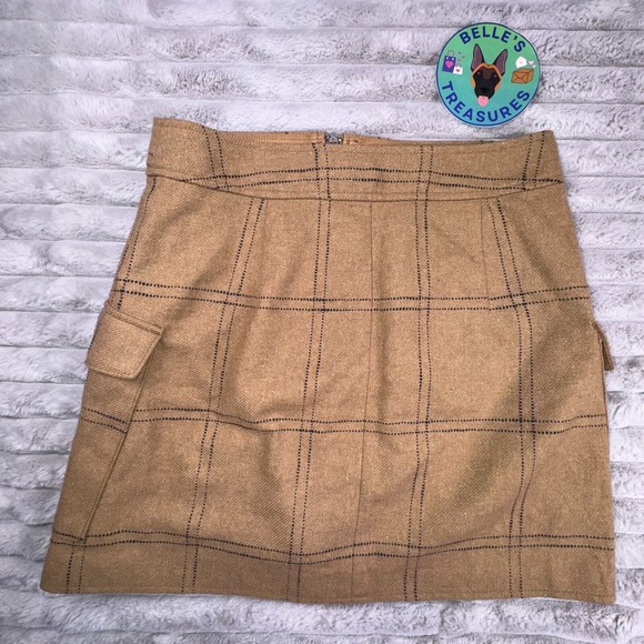 Madewell (Re)sourced‎ Mini Skirt Womens 8 Camel Zip-Front Windowpane Wool Blend - Picture 9 of 9